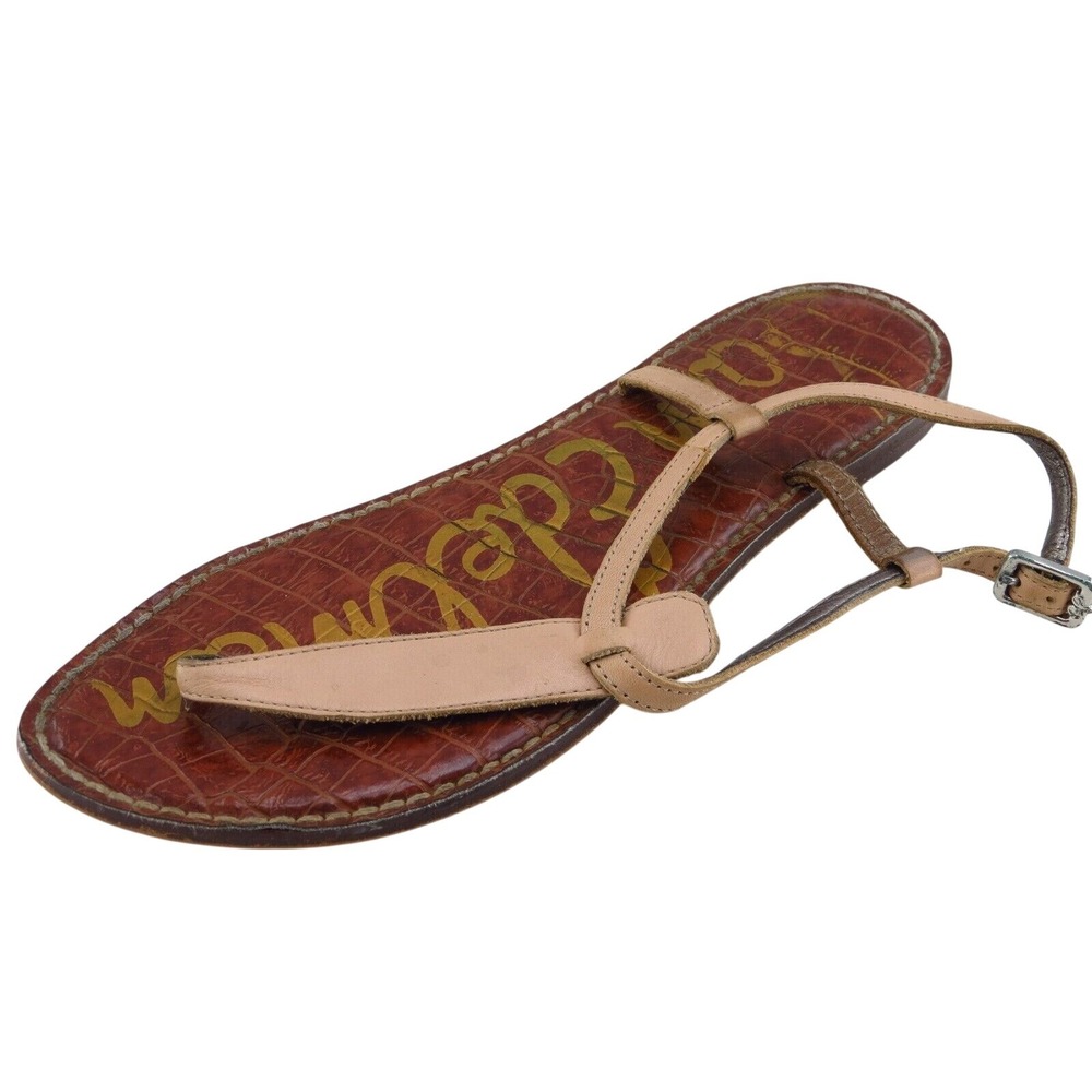 Sam Edelman Sz 7.5 M Beige T-Strap Leather Women Sandals Gigi‎
